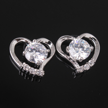 MinOrder$10 2014 Fashion Love Heart 18k White Gold Plated White Stones CZ Stud Earrings Female Wholesale Free Shipping E035e