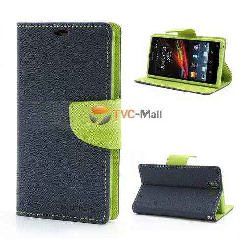 Blue Mercury Fancy Diary Leather Wallet Case Cover Stand Accessories For Sony Xperia Z L36H L36i