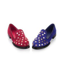 Round toe flat light blue dot flat heel single shoes sweet bow flat women’s shoes