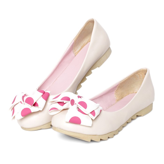 Slip resistant 14 shallow mouth solid color dot bow flat heel single shoes cow muscle comfort