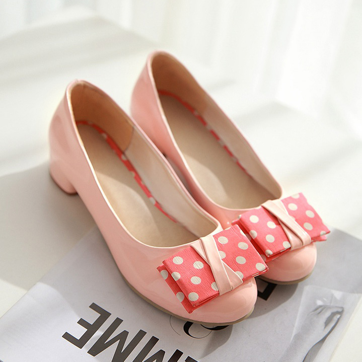 2014 women s spring and summer shoes polka dot bow low heeled japanned leather thick heel
