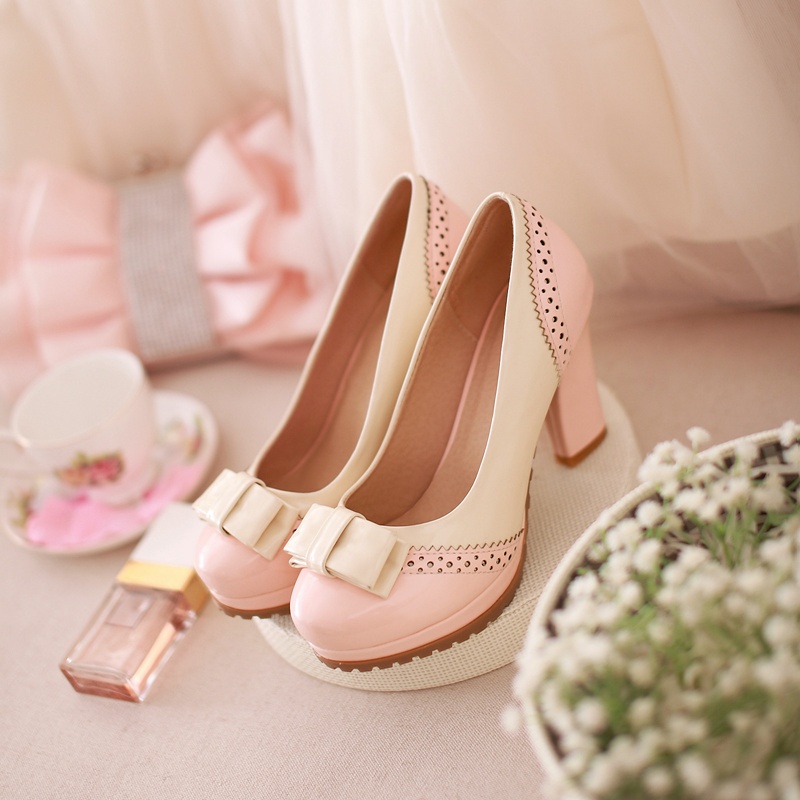 2014 women s sweet spring high heeled shoes thick heel bow comfortable single shoes women s