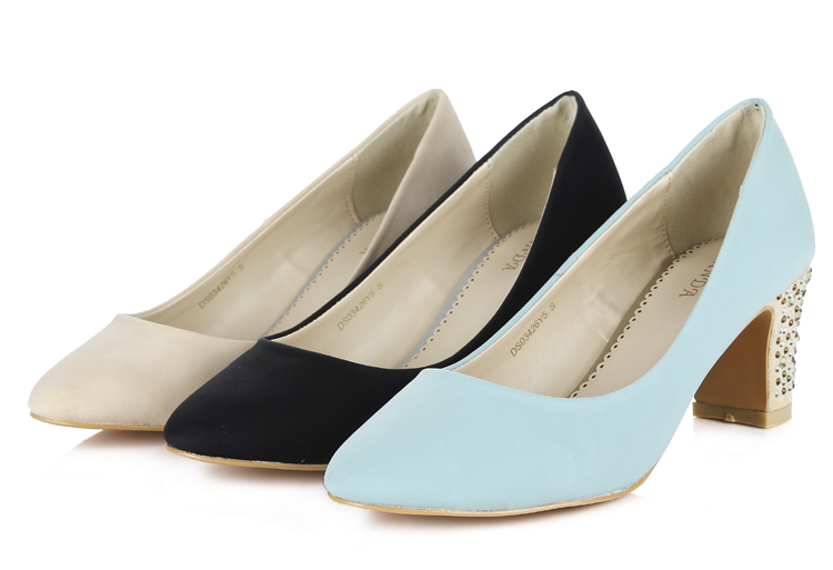2014 spring and summer single shoes diamond thick heel round toe shoes comfortable formal shoes