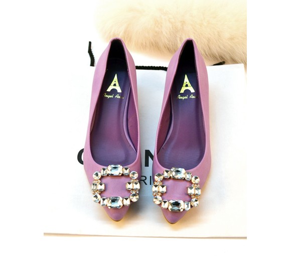 Fashion brief comfortable purple diamond pointed toe in with shallow mouth single shoes small leather elegant