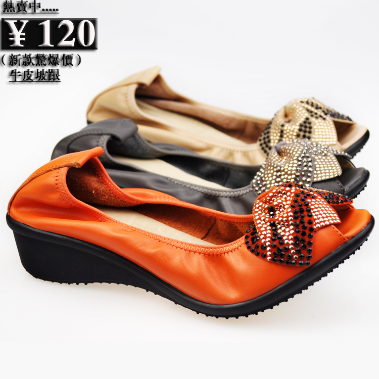 Diamond petals comfortable genuine leather women s shoes open toe shoes shallow mouth soft outsole casual