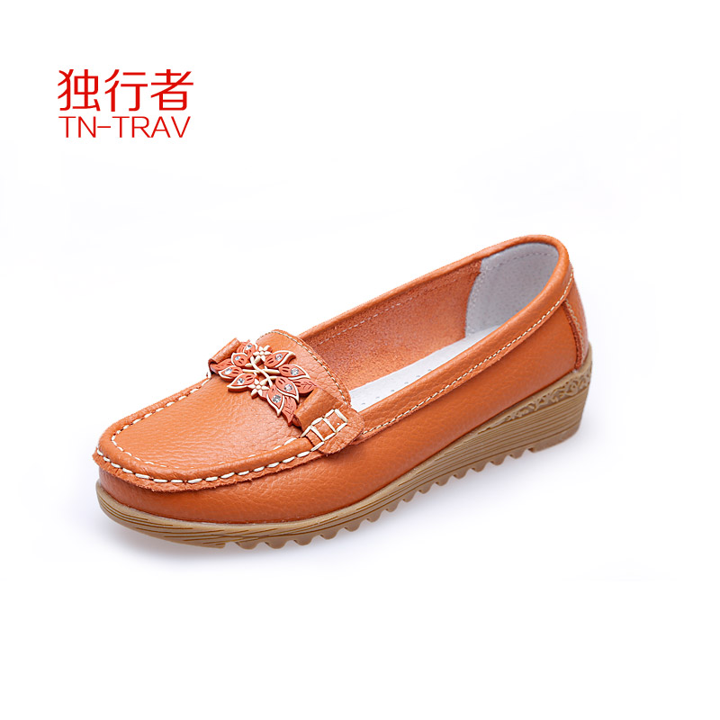 Genuine leather shoes solid color cow muscle outsole maternity mother shoes wedges shoes 988