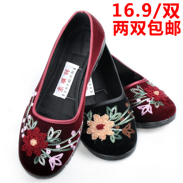 Cotton made beijing shoes fashion casual embroidered shoes women s flat heel single shoes flatbottomed quinquagenarian