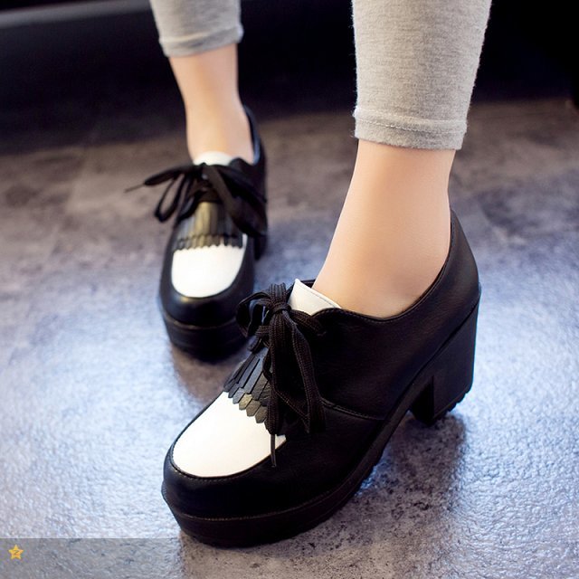 Spring fashion tassel thick heel single shoes lacing casual comfortable women s wedges shoes nice fashion