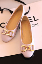 14 spring and autumn metal buckle decoration shallow mouth flat-bottomed single shoes preppy style sweet women’s flat heel shoes