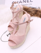 14 sandals t strap hasp wedges sandals linen knitted platform cutout sandals
