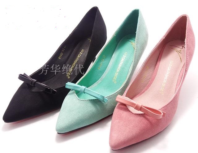 Velvet pointed toe medium hells shoes thin heels single shoes bow women s shoes office shoes