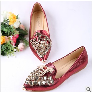 2014 spring rivet pointed toe flat gold soft outsole flat heel single shoes wear resistant fashion