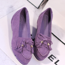2014 women’s genuine leather elevator shoes low-top 6cm comfortable wedges single shoes tassel gommini loafers purple