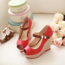 High-heeled shoes wedges sandals open toe platform shoe button casual student shoes