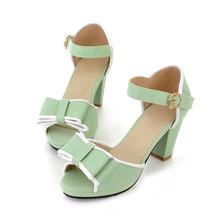 2014 spring sweet bow casual open toe hasp shallow mouth thick heel with the sandals women’s shoes