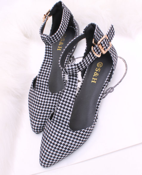 Sure 2014 bird black and white t hasp flat bottomed single shoes cutout sexy pointed toe