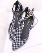 Sure 2014 bird black and white t hasp flat-bottomed single shoes cutout sexy pointed toe sandals