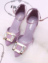 Summer metal side buckle rhinestone cutout single shoes bandage belt button purple high-heeled sandals