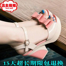 Women’s shoes sandals summer open toe high-heeled shoes bow thick heel platform sandals sweet candy color strap juniors
