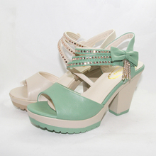 2014 summer new arrival fashion rhinestone a912 bow thick heel platform sandals female