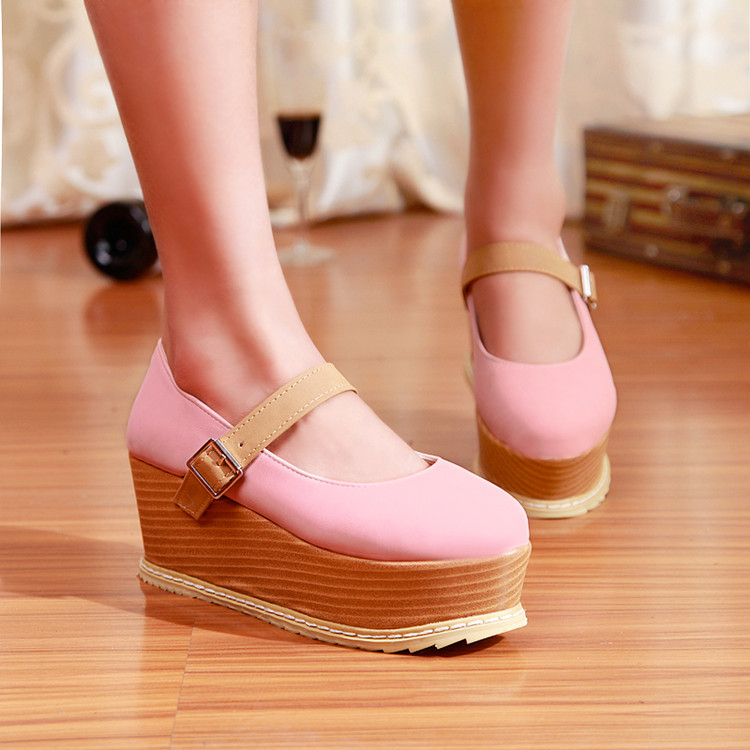 New arrival 2014 spring single shoes orange beige pink round toe high heeled shoes wedges platform
