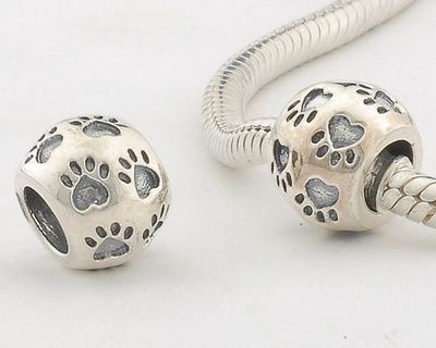 FJ122 925 Sterling Silver Dog Footprint DIY Fashion Beads Compatible With Pandora Style Charm Beaded Bracelets