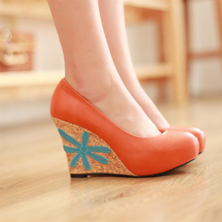 2014 spring orange wedges high heeled single shoes light shoes high heeled shoes nude color fashion