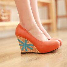 2014 spring orange wedges high-heeled single shoes light shoes high-heeled shoes nude color fashion women’s shoes