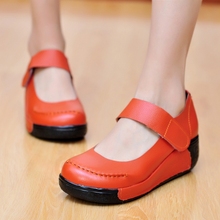 Genuine leather hasp wedges shoes orange women’s full leather shoes waterproof color block decoration sweet gentlewomen cowhide