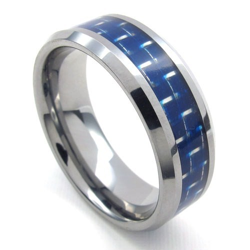 Fashion personality fashion accessories tidal current male pure tungsten steel carbon fiber ring blue