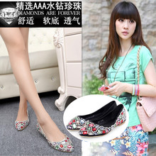2014 little princess single shoes colorful casual flat czech rhinestone sandals flat heel female shoes