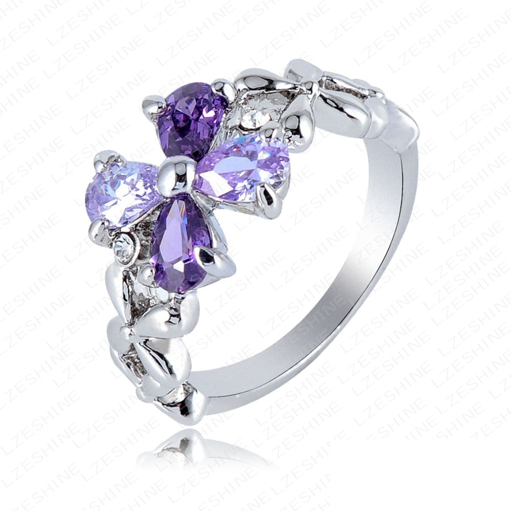 Beautiful Purple Flower Austrian Crystals SWA Elements Ring Platinum Plated Fashion Ring Wholesale 22 12mm Ri