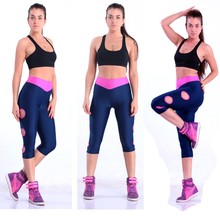 2014 New Designer Hole V Waist Gymnastics Pants Women Gym Clothes Black Jogger Pants Causal Sports Capris Stretched Yoga pants