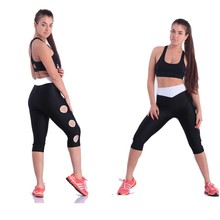 2014 New Designer Hole V Waist Gymnastics Pants Women Gym Clothes Black Jogger Pants Causal Sports