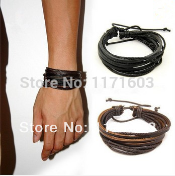 2pcs Men s Fashion Jewelry Wrap multilayer Genuine Leather Braided Rope Wristband bijouterie Cuff Man Love