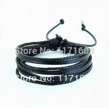 2pcs Men s Fashion Jewelry Wrap multilayer Genuine Leather Braided Rope Wristband bijouterie Cuff Man Love