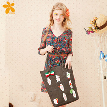 2014 Fashion Summer Country Style Fabric Woman Messenger bag Exquisite Applique Lady Handbag Cute Shopping bag