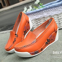 New 2014 spring women s white yellow orange blue print genuine leather platform pumps women s