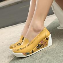 New 2014 spring women s white yellow orange blue print genuine leather platform pumps women s