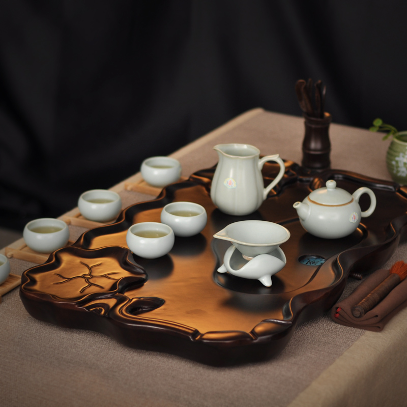 Tea set belt solid wood tea tray set ceramic kung fu tea tz031