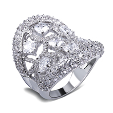 Latest Tread Woman Luxury Flower Shape wedding rings Top Grade Zirconia Crystal Nickel Free Plating Propose Marriage Gift