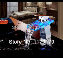 LED basin LED 3 colors waterfall faucet cool and hot faucet copper chrome finishing faucet 8802
