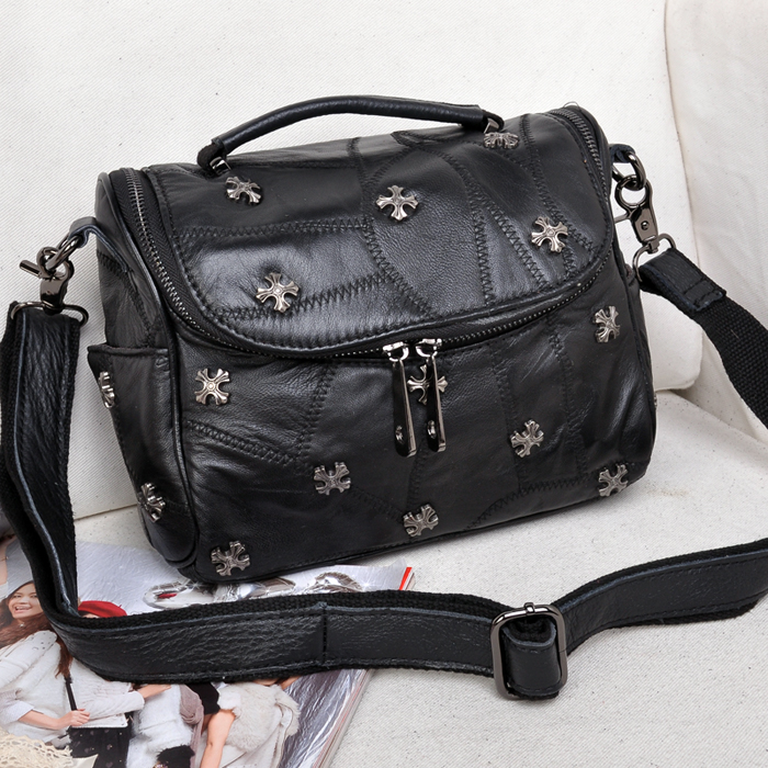 New arrival 2014 rivet suede fashion women s handbag genuine leather messenger bags cross body bag