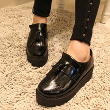 2014 platform shoes HARAJUKU vintage tassel round toe foot wrapping single shoes black punk women’s student shoes