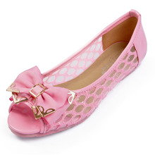 Lace net plus size bow sandals female flat heel open toe shoe 2013 flat shoes network