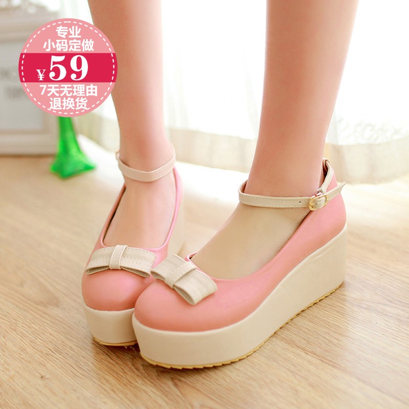 Bow platform single shoes princess shoes hasp wedges casual shoes small yards 31 32 33