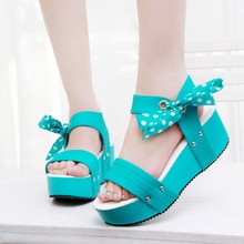 New arrival 2014 paragraph women’s shoes summer sandals bow platform wedges women’s shoes