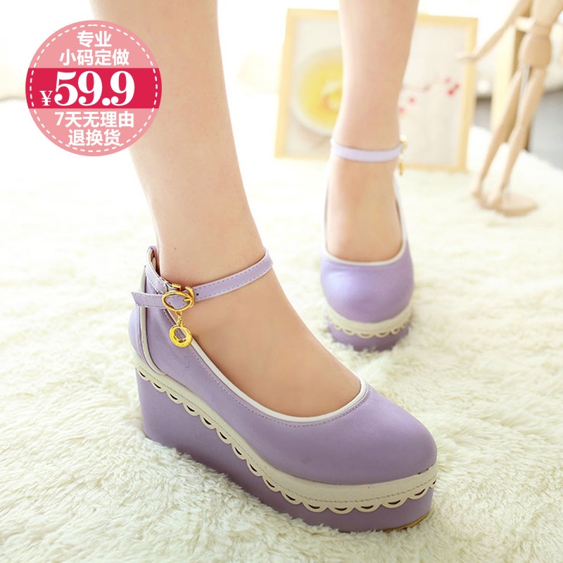Shallow mouth platform laciness single shoes hasp casual platform wedges shoes small yards 32 33 female