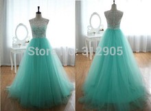 2014 Real Sample Scoop Cap Sleeve Floor Length Long Girl Party Prom Dresses Graduation Dresses Green And White Lace Tulle