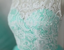 2014 Real Sample Floor Length Long Girl Party Prom Dresses Graduation Dresses Green And White Lace